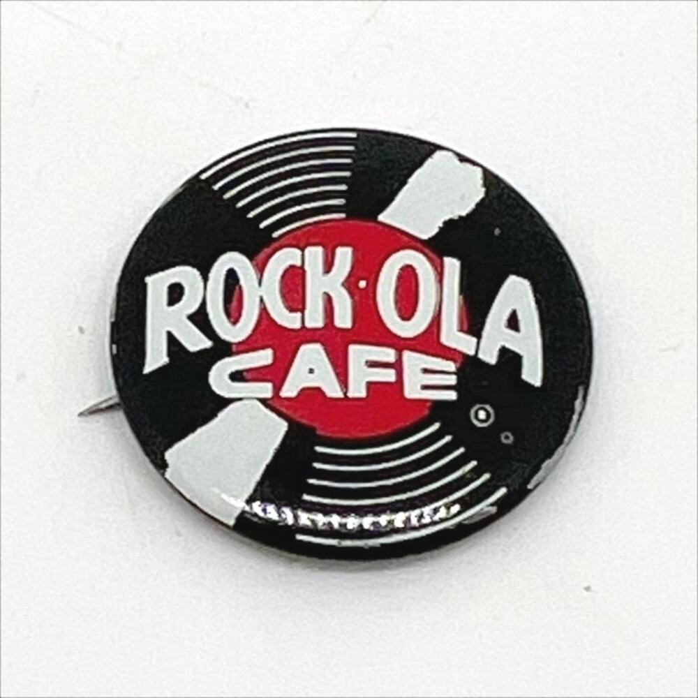 Vintage 90s Rock Ola Cafe Black, Red and White 1" Lapel Pin Button